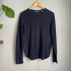 Vince Waffle Thermal Navy Blue Prima Cotton Long Sleeve Top Size Small